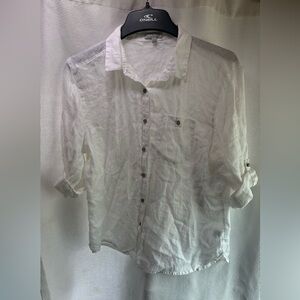 100% Linen White Button-Up Shirt